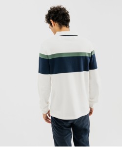 Polo à manches longues tricolore avec col chemise homme